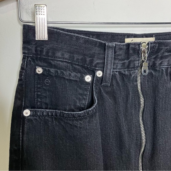 Etica ethically made Veta pencil skirt dark black denim full zip front womens 27 - Picture 3 of 12